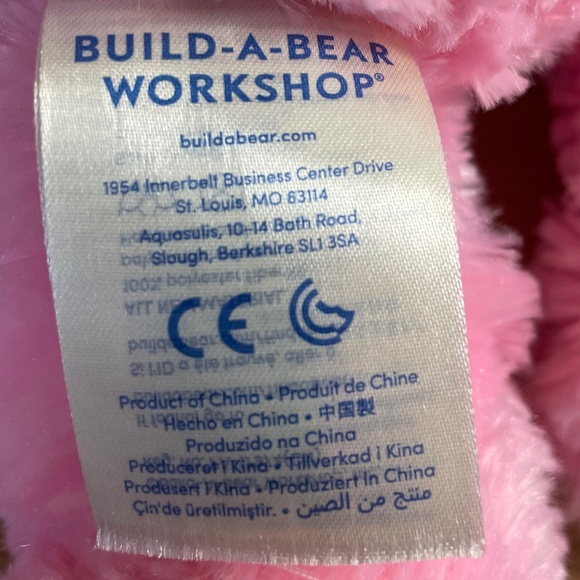 Build a Bear Workshop Pink Bear Plush w Heart Nose Blue Eyes Cuddly Teddy Bear - Picture 4 of 7